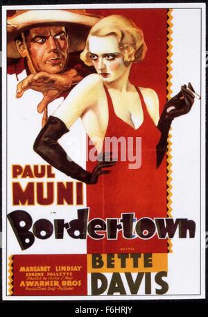 1935, Filmtitel: BORDERTOWN, Regie: ARCHIE MAYO, Studio: WARNER, abgebildet: BETTE DAVIS, ARCHIE MAYO, PAUL MUNI, Handschuhe, Zigarette, Rauchen, Raucher, ZIGARETTENSPITZE, Spaltung, dunkle Augen, Lidschatten. (Bild Kredit: SNAP) Stockfoto