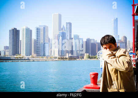 Skyline von Chicago am Navy Pier Stockfoto
