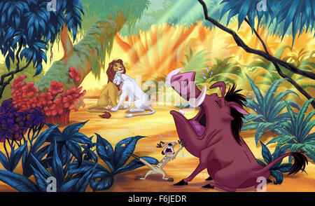 Datum der Freigabe: 10. Februar 2004. FILMTITEL: König der Löwen 1,5. STUDIO: Walt Disney Pictures. PLOT: Timon und Pumbaa beginnen, den Originalfilm von König der Löwen zu sehen, aber Timon hält um vorzuspulen, wenn sie hereinkommen, beharren, weil sie am Anfang der Geschichte oder überall bis zur Halbzeit gesehen waren nicht. Pumbaa schlägt erzählen dem Publikum ihre Geschichte, die beginnt, bevor Simbas Reise beginnt. Auf diese Weise wir treffen Timons Mutter und Onkel Max, entdecken Sie, warum verließ er seine Erdmännchen-Kolonie, wo er Hakuna Matata lernte, trifft wie er Pumbaa und die Gefahren, die sie antrafen, während searchin Stockfoto