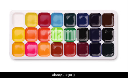 Aquarellfarben Palette isoliert auf weiss Stockfoto