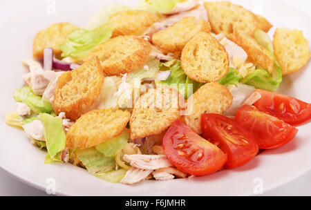 Close up Portrait of Chicken Caesar Salat Stockfoto