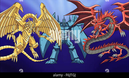 Sep 08, 2004; Datei unbekannt; Zeichen SILFER THE SKY DRAGON, GEFLÜGELTEN Drachen des RA und OBELISK der PEINIGER in dem animierten Abenteuer "Yu-Gi-Oh." Stockfoto