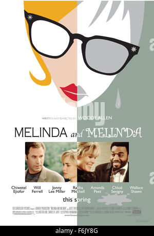 Erscheinungsdatum: 28. Januar 2005 Film Titel: Melinda und Melinda STUDIO: Fox Searchlight Bilder Regie: Woody Allen PLOT: zwei wechselnde Geschichten über Melinda (Mitchell) versucht zu begradigen, ihr Leben.   Bild: Film Plakat Kunst arbeiten.   (Bild Kredit: C Fox Searchlight Pictures/Entertainment Pictures) Stockfoto