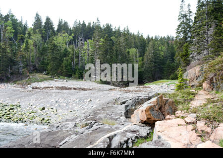 Ansicht von Hunters Beach von den Klippen im zeitigen Frühjahr, Acadia National Park, Maine. Stockfoto