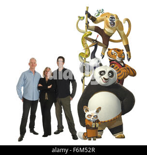 Erscheinungsdatum: 6. Juni 2008. FILMTITEL: Kung Fu Panda. STUDIO: DreamWorks Animation. PLOT: Unerwartet gewählt, um eine uralte Prophezeiung zu erfüllen und in der Kunst des Kung Fu zu trainieren, beginnt Giant Panda Po (Jack Black) sein Studium unter Meister Shifu (Dustin Hoffman), der Trainer des legendären Furious Five. Im Bild: Film-Produzenten und den legendären furiosen fünf. Stockfoto