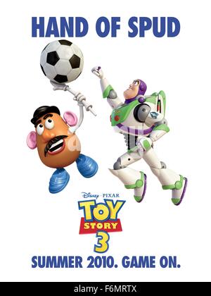 Datum der Freigabe: 18. Juni 2010 Film Titel: Toy Story 3 STUDIO: Disney Pixar Regisseur: Lee Unkrich PLOT: Woody, Buzz und der Rest ihrer Spielzeugkiste Freunde werden in einer Kindertagesstätte geworfen, nachdem ihre Besitzer, Andy, für College Bild fährt: Filmplakat (Credit Bild: C Disney Pixar/Entertainment Pictures) Stockfoto