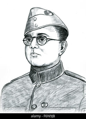 Netaji Subhash Chandra Bose, Subhas Chandra Bose, Sketch, Indien, Asien Stockfoto