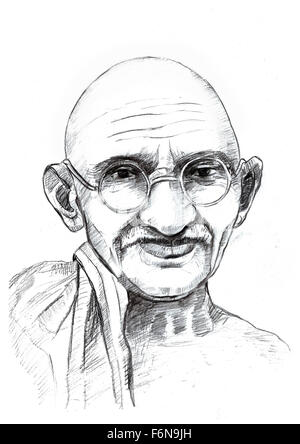 Mohandas Karamchand Gandhi zu skizzieren, Mumbai, Maharashtra, Indien, Asien Stockfoto