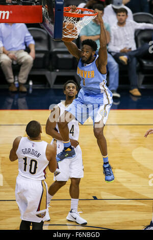 New Orleans, LA, USA. 17. November 2015. Denver Nuggets vorwärts Will Barton (5) tunkt den Ball während einer NBA-Basketball-Spiel zwischen den Denver Nuggets und New Orleans Pelikane im Smoothie King Center in New Orleans, Louisiana Denver Nuggets besiegt New Orleans Pelikane 115-98. Stephen Lew/CSM/Alamy Live-Nachrichten Stockfoto