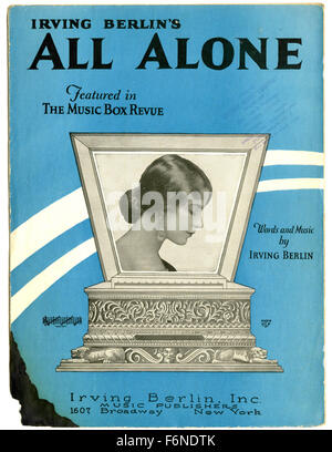 "All Alone" von Irving Berlin, featured in The Music Box Revue, Klaviernoten decken 1924 Stockfoto