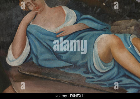 Der Körper & Kleid der schlafende Schäferin & Hintergrund Details. Wandmalerei mit dem Titel "Drop eingeschlafen Schäferin" von M.Papamalis Stockfoto