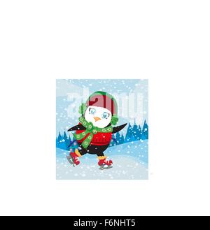 lustigen Ice Skating Pinguin Stock Vektor