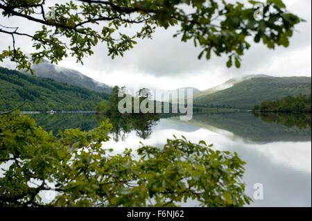 Malerisch und Tranqill Wasser des Loch Arkaig in den Highlands von Schottland.  Ruhige Gewässer geben perfekte Reflexionen Stockfoto