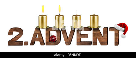 Konzept der zweiten Advent mit Kerzen, die isoliert auf weißem Hintergrund Stockfoto