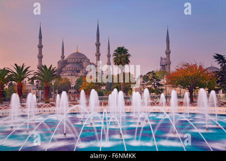 Herbst-Istanbul. Bild von der blauen Moschee in Istanbul, Türkei im Herbst Sonnenaufgang. Stockfoto