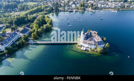 Burg Schloss Ort in Gmunden Österreich Europa, Luftaufnahme, traunsee Stockfoto