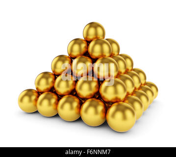 3D-Rendering goldene Kugel Pyramide isolierten auf weißen Hintergrund Stockfoto