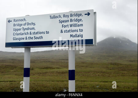 Plattform-Beschilderung an der Corrour Station, die am weitesten entfernten Bahnhof von UKs Stockfoto