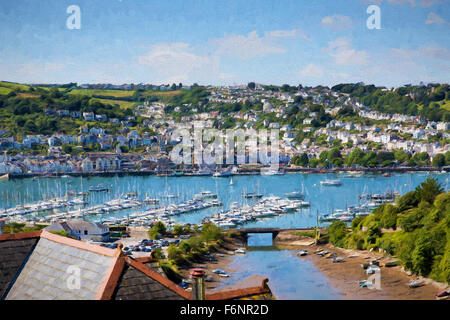 Dartmouth Devon England UK Boote und Yachten auf dem Fluss mit blauem Himmel im Sommer Abbildung wie Ölgemälde Stockfoto