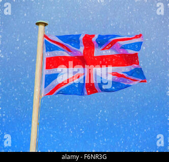 Union Jack-Flagge von Großbritannien in der Abbildung Brise weht Stockfoto