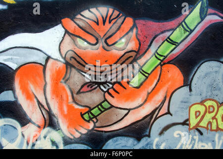 Graffiti von einem Ninja Turtle in Indonesien. Stockfoto