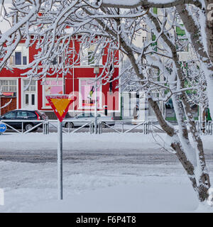 Nachwirkungen der Schneesturm in der Innenstadt von Reykjavik, Island Stockfoto