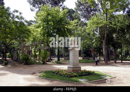 Miguel de Cervantes Saavedra in Albacete, Spanien-Denkmal. Parque Abelardo Sanchez. Stockfoto