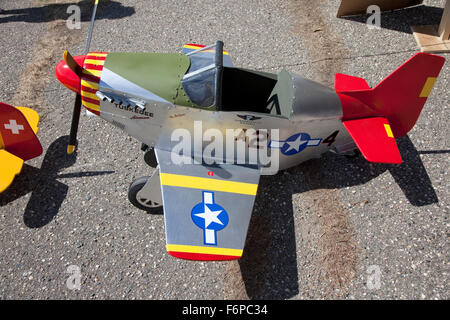 Spielzeug-Nachbau des WWII Tuskegee Airmen p-51 Mustang. Sammlung von Flugzeugen, Municipal Airport Schlacht Lake Minnesota MN USA Stockfoto