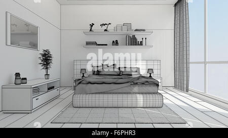 Interior 3D-Rendering aus einem modernen Schlafzimmer Stockfoto