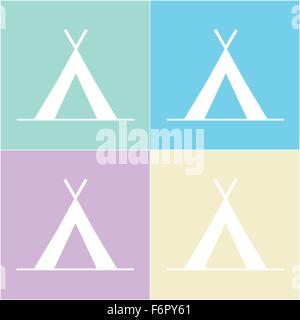 Zelt-Symbol in einfachen, flachen Design mit 4 Farbvariationen Stock Vektor