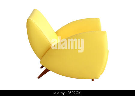 Sofa Leder Gelb Farbe isoliert auf weißem Hintergrund Stockfoto