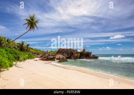 Paradise Anse Cocos Beach auf La Digue Island, Seychellen Stockfoto