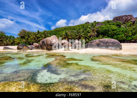 Paradies-Strand auf La Digue Island, Seychellen Stockfoto