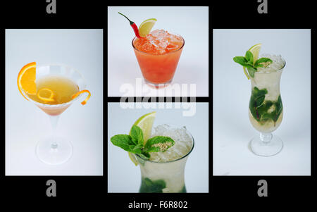 Satz von alkoholische Cocktails isoliert auf weißem Hintergrund Stockfoto
