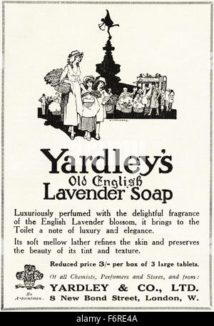 1920er Jahre Werbung. Anzeige datiert 1923 Werbung Yardley alten englischen Lavendel Seife. Stockfoto