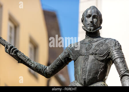 Don Juan de Austria, Statue, unehelicher Sohn von Kaiser Charles V, geboren in Regensburg im Jahre 1547, Zieroldsplatz, Deutschland, Stockfoto