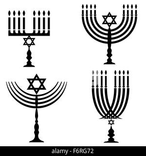 Satz von Menorah Silhouetten Stock Vektor