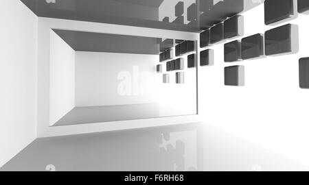 Abstrakt Architektur Hintergrund mit leeren weißen Raum moderne Interieur mit dekorierten Lichtwand, 3d illustration Stockfoto