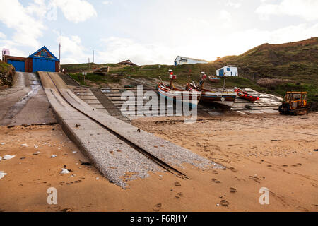 Alten Rettungsboot Slipanlage Station North Landing Flamborough Kopf Yorkshire England Großbritannien Flamboro Kopf rutschen Weg Start Stockfoto