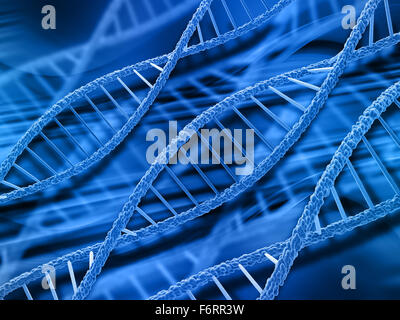 3D Rendern der DNA-Stränge auf abstrakten Hintergrund Stockfoto