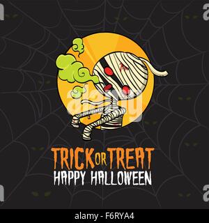 Vektor-Illustration von Kid verkleidet Mumie Kostüm Spiel Trick or Treat auf Halloween Grußkarte Stock Vektor