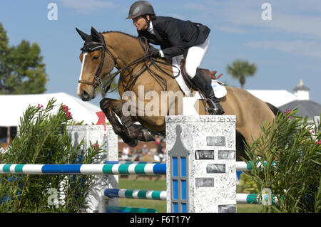 Beezie Madden (USA) Reiten Integrität, Winter Equestrian Festival, Wellington Florida, Stockfoto