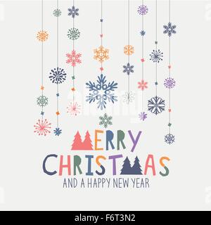 Frohe Weihnachtsdekorationen. Hängende Schneeflocke Dekorationen und Frohe Weihnachten zu unterzeichnen. Vektor-Illustration. Stock Vektor