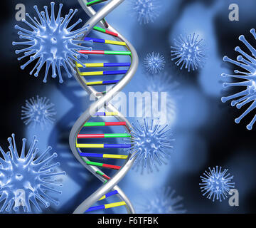 Bunte DNA-Stränge auf abstrakten Hintergrund mit 3D medizinische Virus Zellen Stockfoto