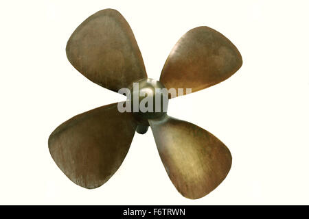 eine große Bronze Boot Propeller auf weiß Stockfoto