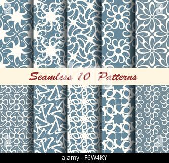 Reihe von abstrakten seamless pattern. Zehn mühelos floral Texturen für Ihr Design. Stock Vektor