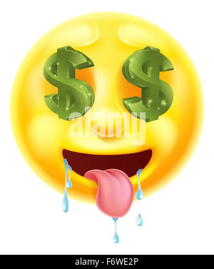 Dollarzeichen Augen sabbern Emoticon-Emoji-Zeichen-Symbol Stockfoto