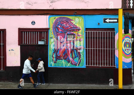 Wandbild auf der Wand des Hauses in Barranco Bezirk, Lima, Peru Stockfoto