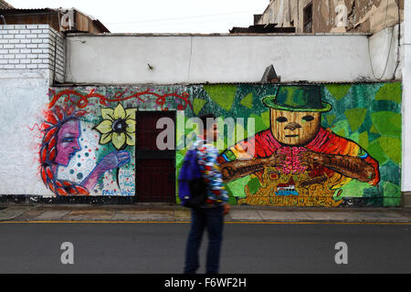Wandbild auf der Wand des Hauses in Barranco Bezirk, Lima, Peru Stockfoto