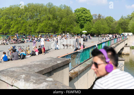 Sachsen-Brücke, Clara Zetkin Park, Leipzig, Sachsen, Deutschland Stockfoto